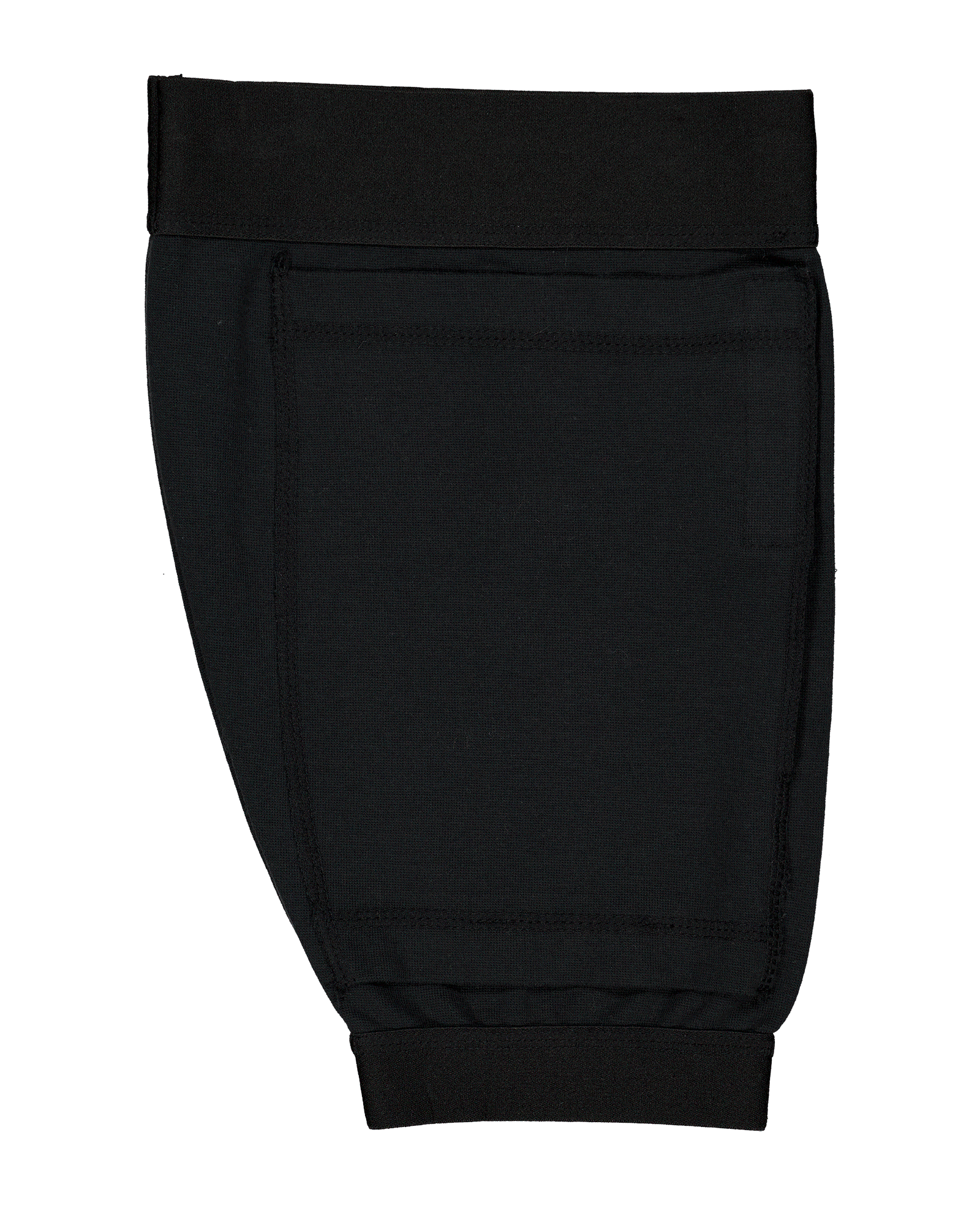 Black catheter bag leg cover with elastic waistband, designed for discreet medical equipment concealment, featuring a sleek, comfortable fit and secure pouch design for everyday wear and activities