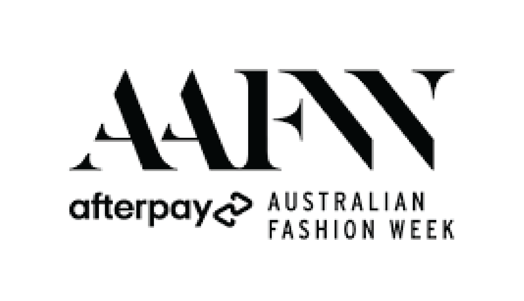 AfterPay Australian Fashion Week black and white logo. Christina Stephens Adaptive Clothing Australia. 