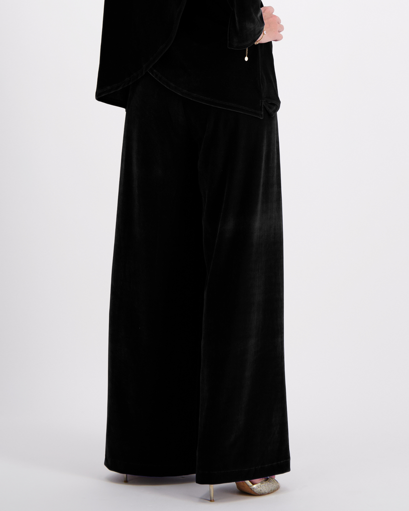 Jessie Wide Leg Velvet Pants Black