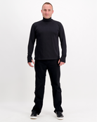 Louis Thermal Top shown in classic black, featuring a sleek turtleneck design and long sleeves. Full-length view displays the versatile fit paired with matching black pants and casual footwear against a white background.