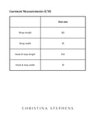 Wheelchair Leg Strap size chart showing measurements in centimeters including strap length of 82cm, strap width of 10cm, and hook & loop dimensions of 8.5cm length and 10cm width. One size available.