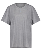 Nick A-Line Tee in heather gray featuring a classic henley neckline with three buttons, short sleeves, and relaxed fit. Made with spill-free tech fabric, the shirt showcases a modern A-line silhouette perfect for adaptive menswear comfort and style.