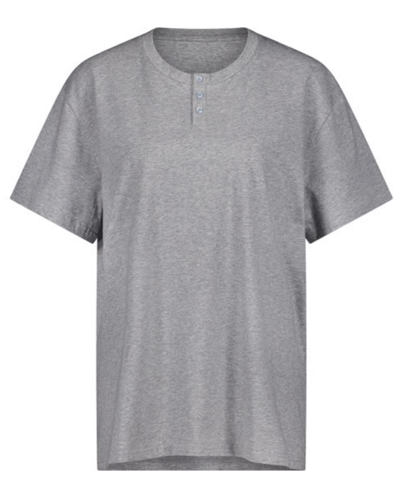 Nick A-Line Tee in heather gray featuring a classic henley neckline with three buttons, short sleeves, and relaxed fit. Made with spill-free tech fabric, the shirt showcases a modern A-line silhouette perfect for adaptive menswear comfort and style.