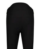 Suzie Q Seated Pants shown in classic black with seamless design, featuring high-rise back with gold zipper details. Specially tailored adaptive pants with extra room for medical accessories, available in sequin or pleather finishes. Wheelchair-friendly design showcasing elegant silhouette.